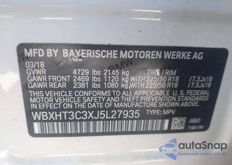 2018 BMW X1 xDrive28I from USA, damaged, VIN WBXHT3C3XJ5L27935